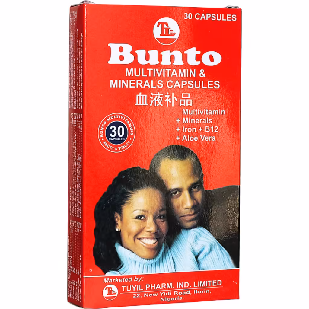 BUNTO CAPSULE (MULTIVITAMIN/MINERALS/IRON/B12/ALOE VERA) 15CAPS X SAT ONE PACK