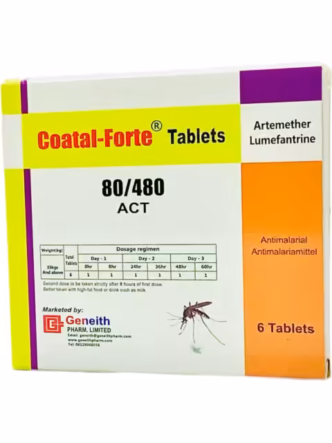 COATAL FORTE 80/480 (ARTEMETHER/LUMEFANTRINE) 6TABS X TWO PACKETS