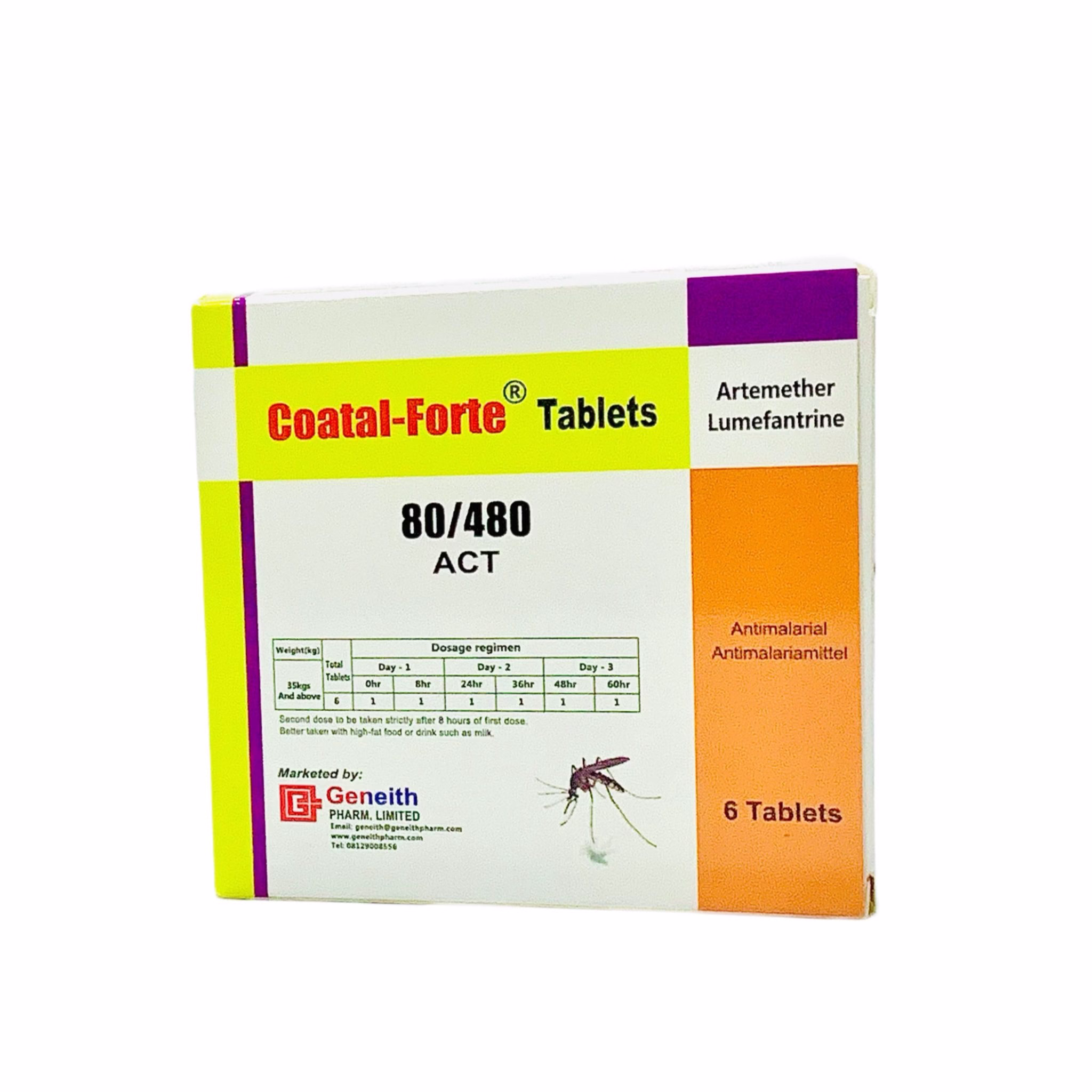 COATAL FORTE 80/480 (ARTEMETHER/LUMEFANTRINE) 6TABS X TWO PACKETS