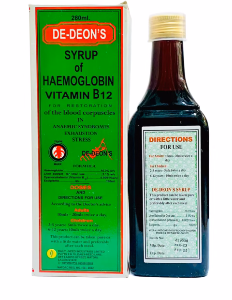 DE DEONS SYRUP 280ML (HAEMOGLOBIN/VIT B12) X BOTTLE TWENTY