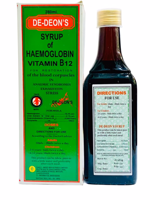 DE DEONS SYRUP 280ML (HAEMOGLOBIN/VIT B12)