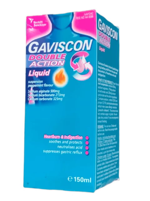 GAVISCON DOUBLE ACTION 150ML (SODIUM ALGINATE+SODIUM BICARBONATE+CALCIUM CARBONATE) X BOTTLE 1