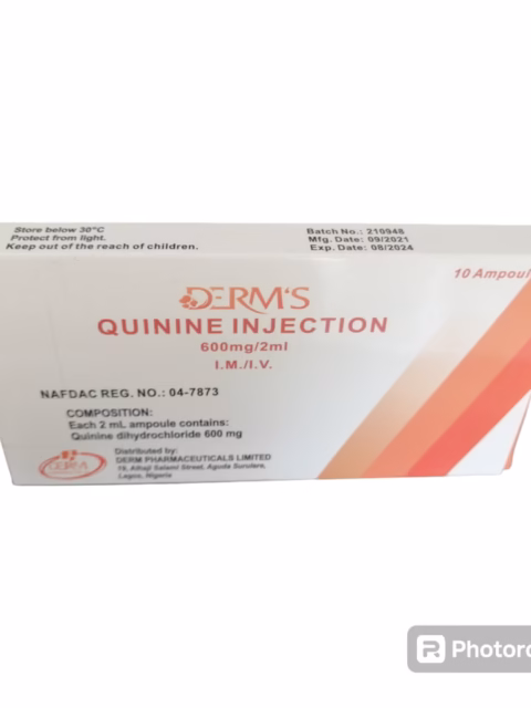 QUININE INJECTION 600MG PER AMP 100 AMPOULES